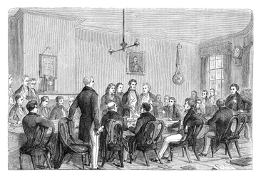 Réunion de la Ligue anti-corn laws dans le bâtiment Newalls, Manchester, 1838 vers 1895