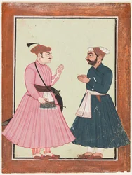 Un noble, probablement Raja Gaur Sen, reçoit un autre noble, vers 1700-20