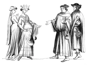 Une noble femme, servante et membre de la bourgeoisie, 14ème siècle 1849
