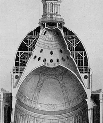 Un dessin en coupe du grand dôme de Sir Christopher Wren, vers 1934