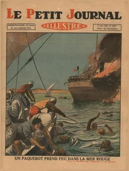 Un navire prend feu en mer Rouge, 1930