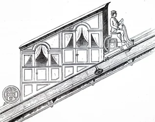 Élévation latérale de la voiture sur le funiculaire du Vésuve