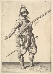 Un soldat en garde libérant sa main droite, de la série Marksmen, planche 37, dans Wapenhandeli...