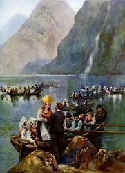 Une procession de mariage sur des bateaux, Norvège