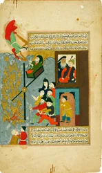 Abraham jeté dans le feu. Du Hadiqat al-Suada Jardin des Bienheureux de Fuzuli