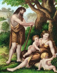 Adam et Ève avec leurs fils, Caïn et Abel, se reposant dans le désert, vers 1860