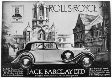 Publicité pour Jack Barclay Ltd, concessionnaires Rolls-Royce et Bentley, 1935