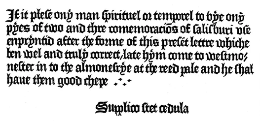 Publicité pour un livre imprimé par William Caxton, 15e siècle, 1893