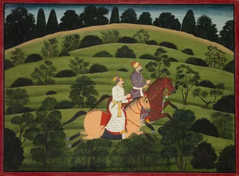 Akrura se dirige vers Dwarka, page du grand Basohli Bhagavata Purana, vers 1760-1765