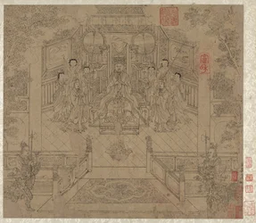 Album de thèmes taoïstes et bouddhistes : Procession de divinités taoïstes : Feuille 1, années 1200