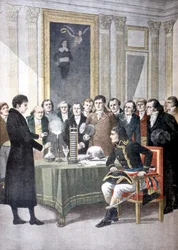 Alessandro Volta, démontrant sa pile à Napoléon, vers 1800, 1901
