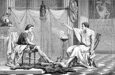 Alexandre le Grand 356-323 av. J.-C. en tant que jeune homme, écoutant son tuteur Aristote, vers 1875