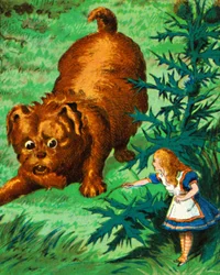 Alice rencontre un très grand chiot, vers 1900