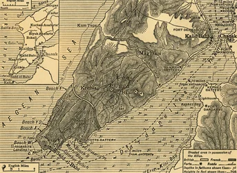 Positions alliées sur la péninsule de Gallipoli en Turquie, Première Guerre mondiale, juillet 1915, vers 1920