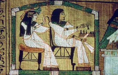 Image sur un papyrus égyptien de joueurs de draughts, Livre des Morts d