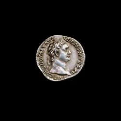 Pièce romaine antique représentant le buste de Domitien, 81-96 apr. J.-C.