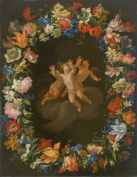 Anges dans une couronne de fleurs II