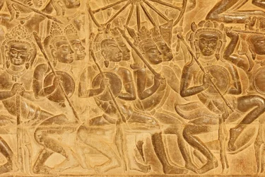 Angkor Wat, Détail de la sculpture en relief de la bataille de Kurukshetra, Siem Reap, Cambodge