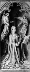 Annonciation Revers du triptyque, partie gauche. Peinture du Maître de Moulins ou Jean Hey (1450-1505) 15ème siècle. Cathédrale Notre-Dame, Moulins (Allier)