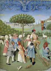 Annonciation aux bergers : danse champêtre. De Heures de Charles d