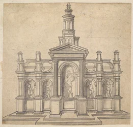 Tabernacle en forme architecturale avec un saint et quatre putti, vers 1530-49