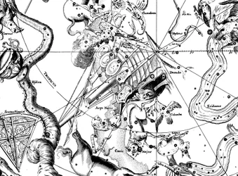Carte astronomique, centrée sur la constellation sud de l