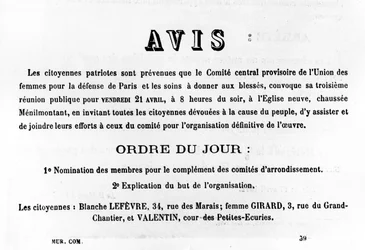 Avis, des affiches politiques françaises de la Commune de Paris, mai 1871