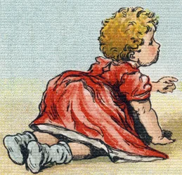 Bébé. Gravure dans "Alphabet de ma petite fille". Bernardin-Bechet et Fils, libraires-éditeurs, Paris, vers 1895. Album incassable sur toile. Bibliothèque des Bébés. 12 pages. Album contenant une méthode de lecture et un abécédaire illustratif.