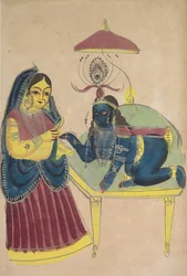 Bébé Krishna demandant du beurre à Yashoda, années 1800