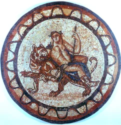 Bacchus, dieu romain du vin, chevauchant un tigre, mosaïque romaine, 1er ou 2e siècle