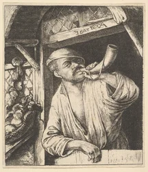 Boulanger soufflant dans une corne, 1610-85