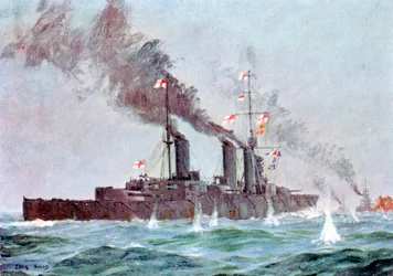 Croiseur de bataille HMS Lion entrant en action, Bataille du Jutland 31 mai - 1er juin 1916