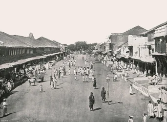Scène de bazar, quartier indigène, Calcutta, Inde, 1895