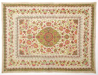 Couverture de lit avec motif de médaillon floral, fin des années 1600 au début des années 1700