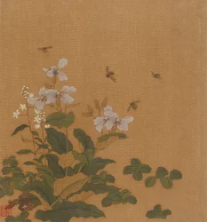 Abeilles planant au-dessus des fleurs, dynastie Qing, 18e siècle