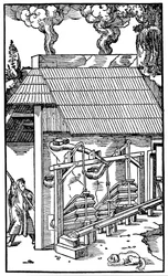 Soufflets alimentant un fourneau de fusion, 1556
