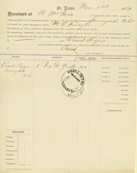 Connaissement, bateau à vapeur M[ary] E. Forsyth, Sunnyside, Arkansas, 1er novembre 1864