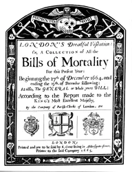 Billets de mortalité pour Londres, couvrant une partie de la période de la Grande Peste, 1664-1665