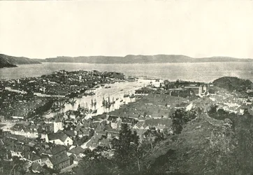 Vue aérienne du port, Bergen, Norvège, 1895