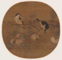 Oiseaux sur une branche de pêcher, 12e siècle