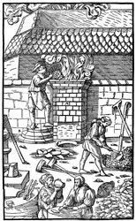 Haut fourneau pour la fusion du minerai de fer, 1556