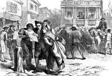 Les Bostoniens lisant le Stamp Act, 1765 vers 1880