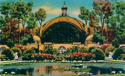 Bâtiment botanique et lagon. San Diego, Californie, vers 1941