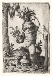 Garçon avec panier de fruits, 1500s ou 1600s