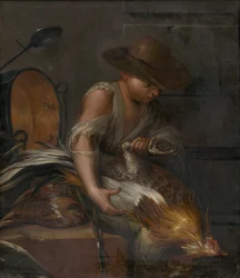 Garçon avec de la volaille