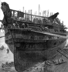 Démantèlement du navire-hôpital Dreadnought au chantier naval de Chatham, 1875