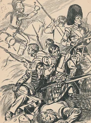Soldats britanniques à la bataille de Waterloo, vers 1907