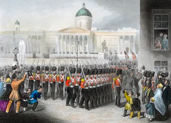 Soldats britanniques partant pour la guerre de Crimée, guerre russo-turque 1853-1856, vers 1860