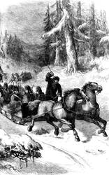 Troupes britanniques transportées à travers le Canada en hiver, vers 1860s-1880