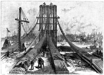 Pont suspendu de Brooklyn, New York, USA : ancrage de câble sur la rive de Brooklyn, 1883